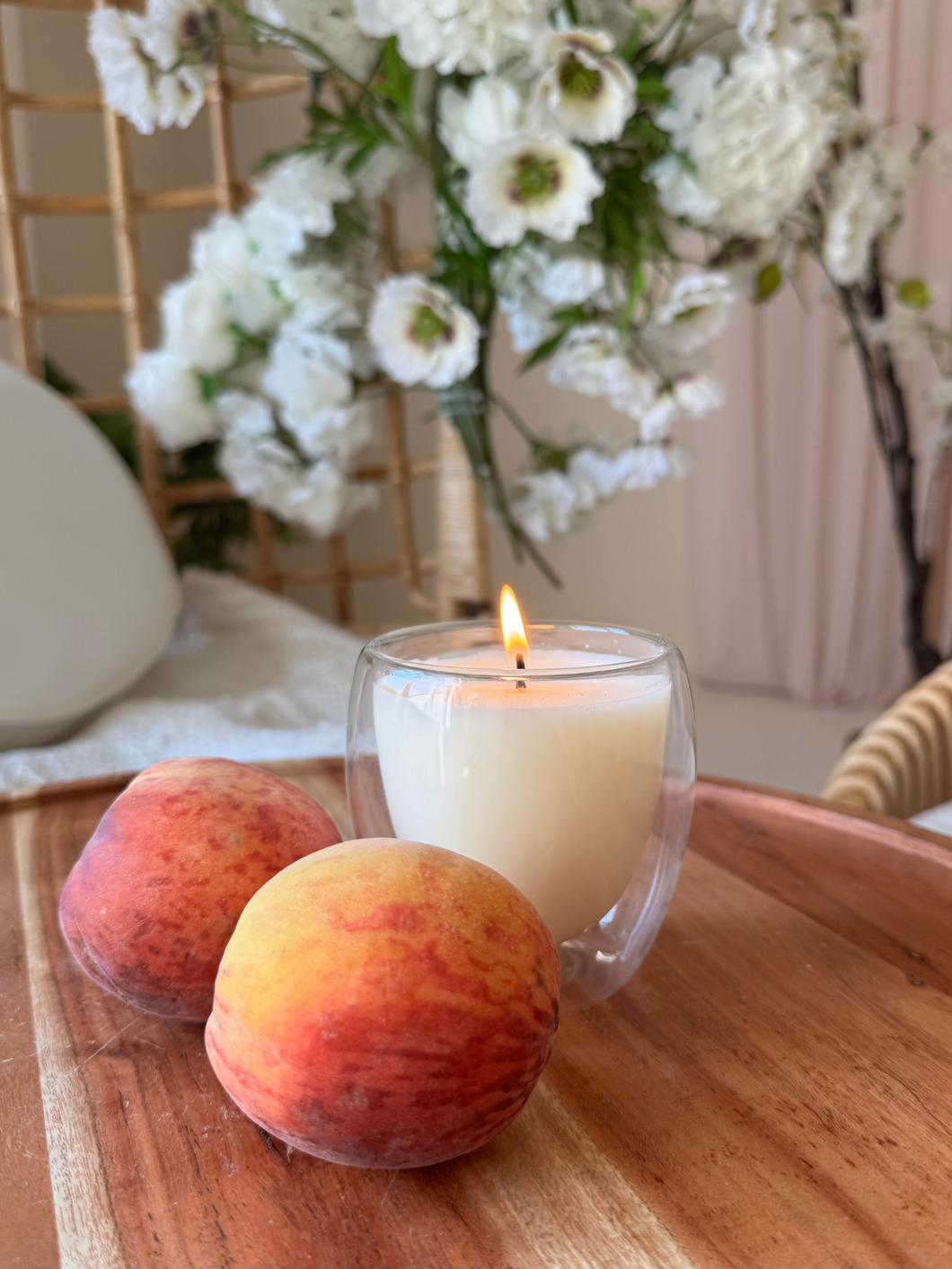 Sweetpeachgrovesoycandleglass